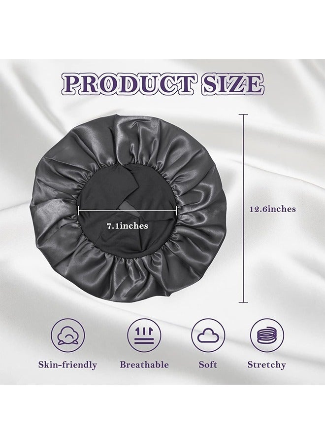 2Pcs Silk Bonnet for Sleeping, Satin Hair Bonnets, Soft Elastic Band Silk Sleep Cap, Hair Wrap for Women (Black  Gold) - Image 5